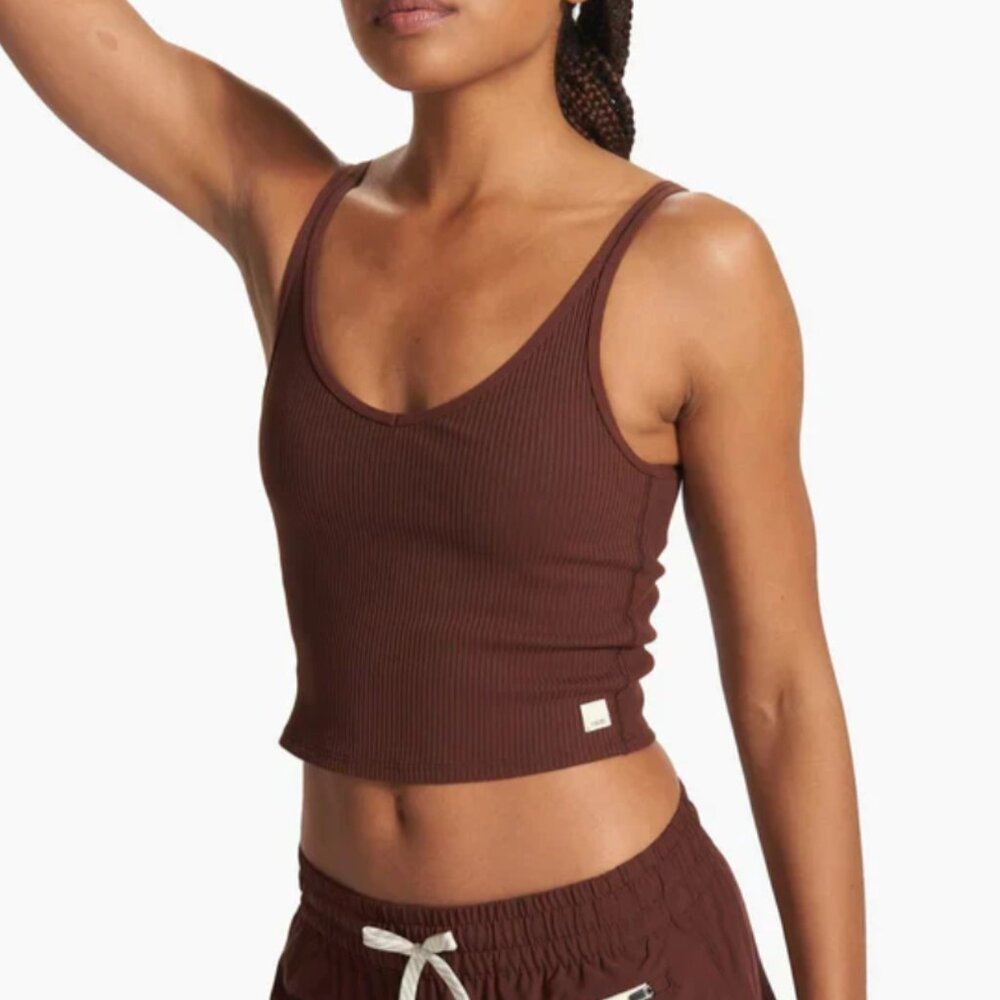 Vuori Ribbed Scoop Tank Top in Chocolate Brown